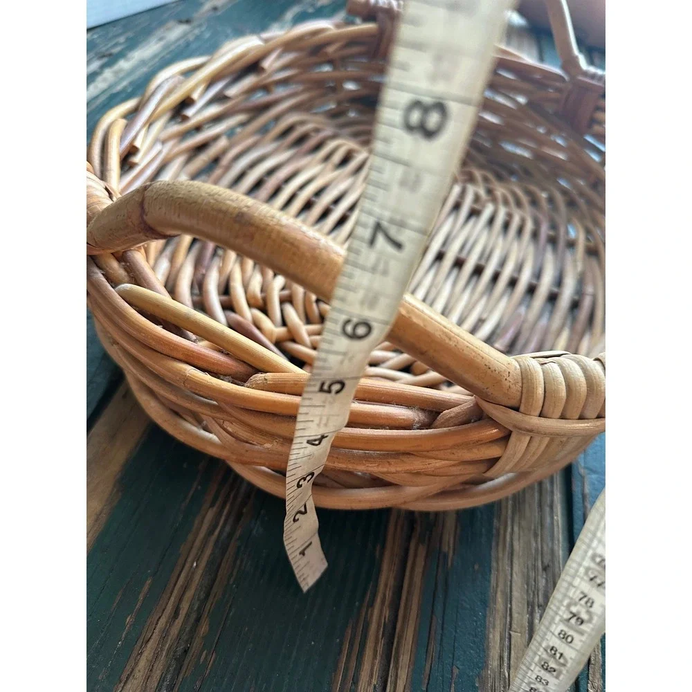 Vintage Wicker Rattan Oval Basket with Handles Rustic Boho Home Decor Storage